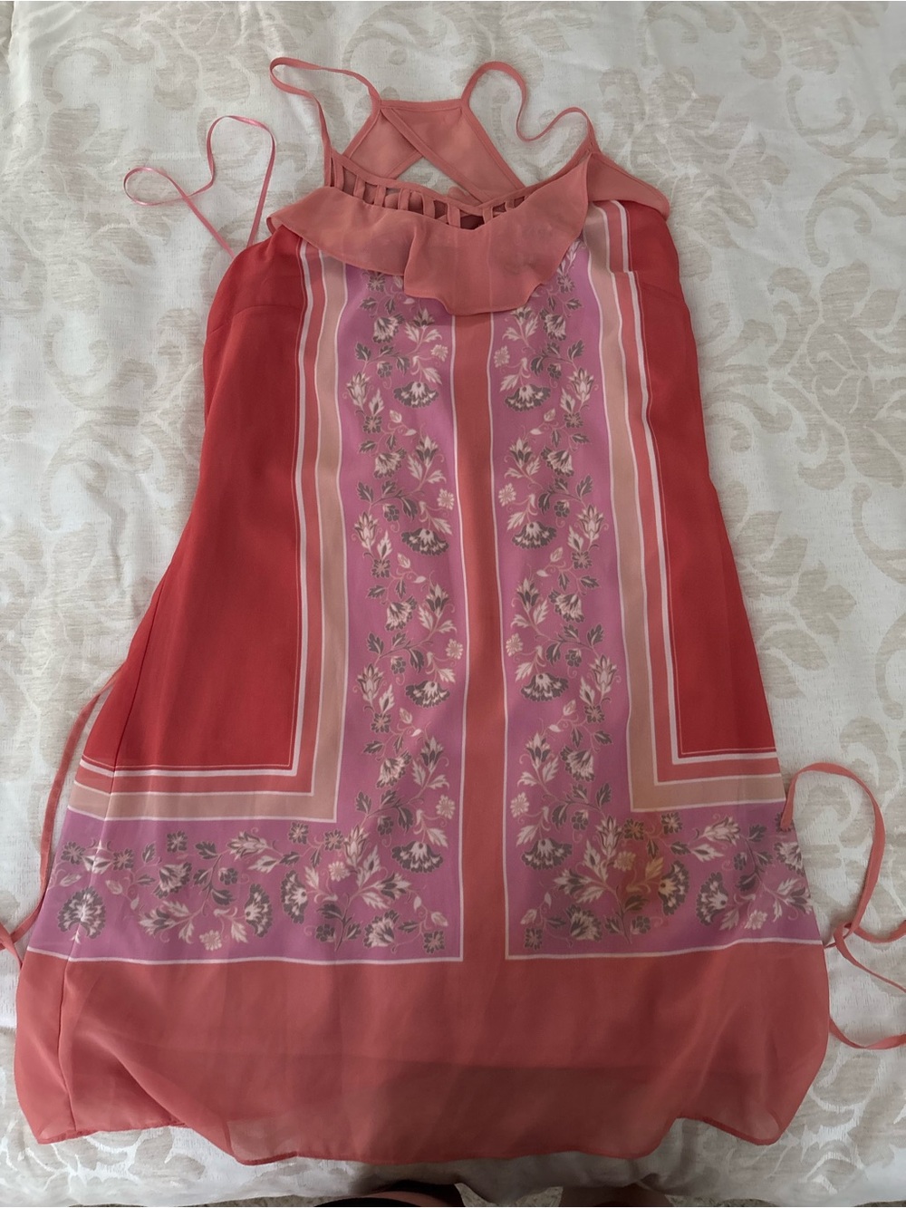 Floral Pink and Coral Sleeveless Summer Dress